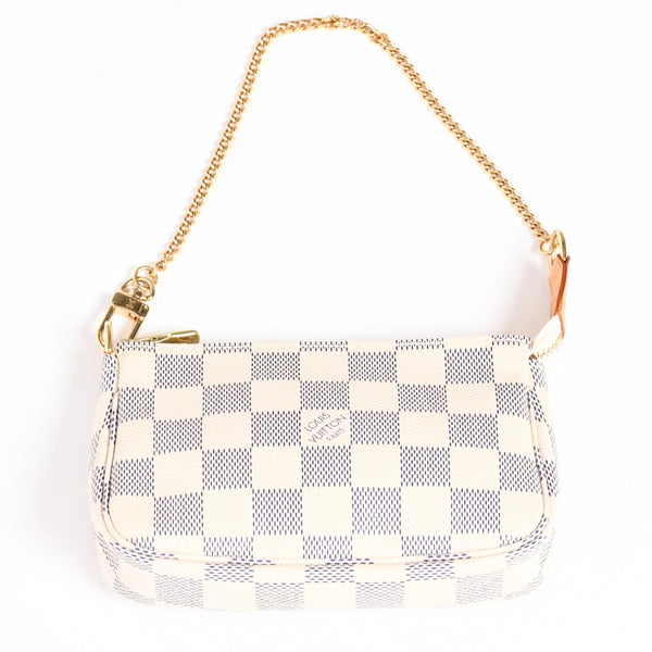 Like new LOUIS VUITTON Mini Pochette Accessory Pouch N58010 Damier Azur White Used 4a004210