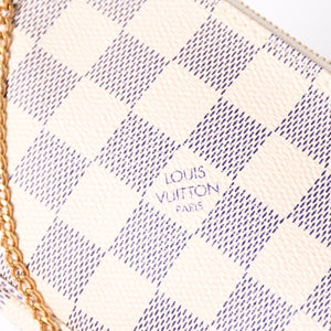 Like new LOUIS VUITTON Mini Pochette Accessory Pouch N58010 Damier Azur White Used 4a004210