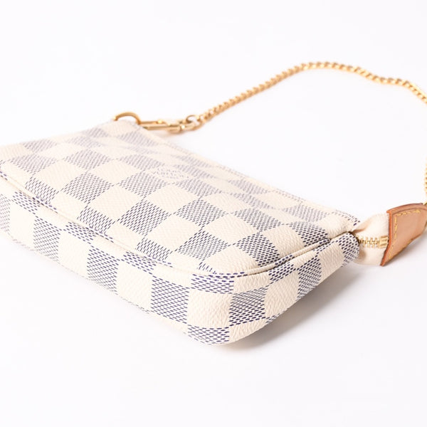 Like new LOUIS VUITTON Mini Pochette Accessory Pouch N58010 Damier Azur White Used 4a004210