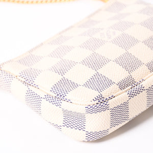 Like new LOUIS VUITTON Mini Pochette Accessory Pouch N58010 Damier Azur White Used 4a004210