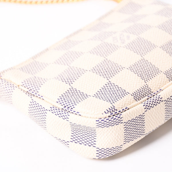 Like new LOUIS VUITTON Mini Pochette Accessory Pouch N58010 Damier Azur White Used 4a004210