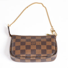 極美品 LOUIS VUITTON ルイヴィトン ダミエ ミニ ポシェット アクセソワール ポーチ N58009 ブラウン ゴールド金具 中古 4a004197
