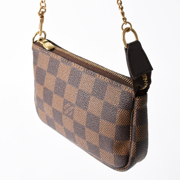 極美品 LOUIS VUITTON ルイヴィトン ダミエ ミニ ポシェット アクセソワール ポーチ N58009 ブラウン ゴールド金具 中古 4a004197