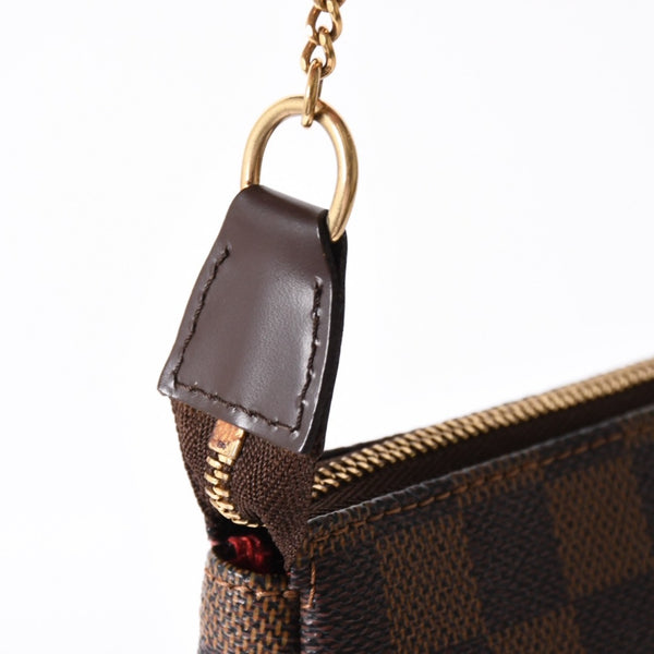 極美品 LOUIS VUITTON ルイヴィトン ダミエ ミニ ポシェット アクセソワール ポーチ N58009 ブラウン ゴールド金具 中古 4a004197