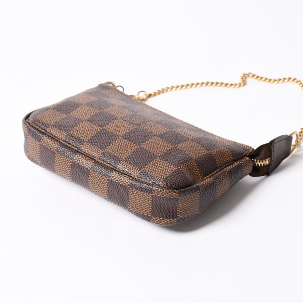 極美品 LOUIS VUITTON ルイヴィトン ダミエ ミニ ポシェット アクセソワール ポーチ N58009 ブラウン ゴールド金具 中古 4a004197