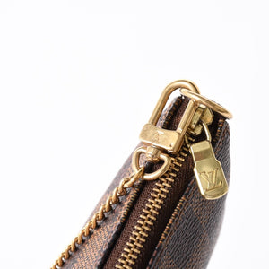 極美品 LOUIS VUITTON ルイヴィトン ダミエ ミニ ポシェット アクセソワール ポーチ N58009 ブラウン ゴールド金具 中古 4a004197