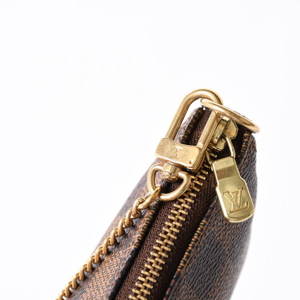 極美品 LOUIS VUITTON ルイヴィトン ダミエ ミニ ポシェット アクセソワール ポーチ N58009 ブラウン ゴールド金具 中古 4a004197