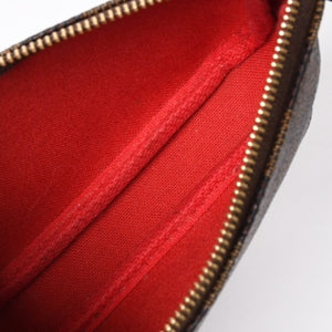 極美品 LOUIS VUITTON ルイヴィトン ダミエ ミニ ポシェット アクセソワール ポーチ N58009 ブラウン ゴールド金具 中古 4a004197