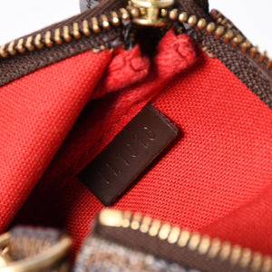 極美品 LOUIS VUITTON ルイヴィトン ダミエ ミニ ポシェット アクセソワール ポーチ N58009 ブラウン ゴールド金具 中古 4a004197