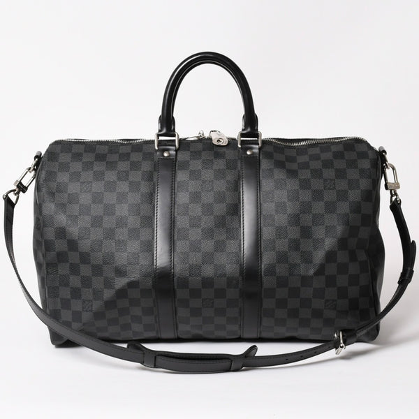 極美品 LOUIS VUITTON ルイヴィトン ボストン キーポルバンドリエール45 ダミエグラフィット N41418 ブラック シルバー金具 4a004192