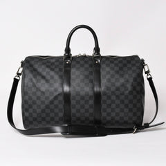 Very Good Condition LOUIS VUITTON Boston Keepall Bandouliere 45 Damier Graphite N41418 Black Silver Hardware 4a004194