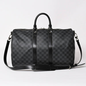 Very Good Condition LOUIS VUITTON Boston Keepall Bandouliere 45 Damier Graphite N41418 Black Silver Hardware 4a004194