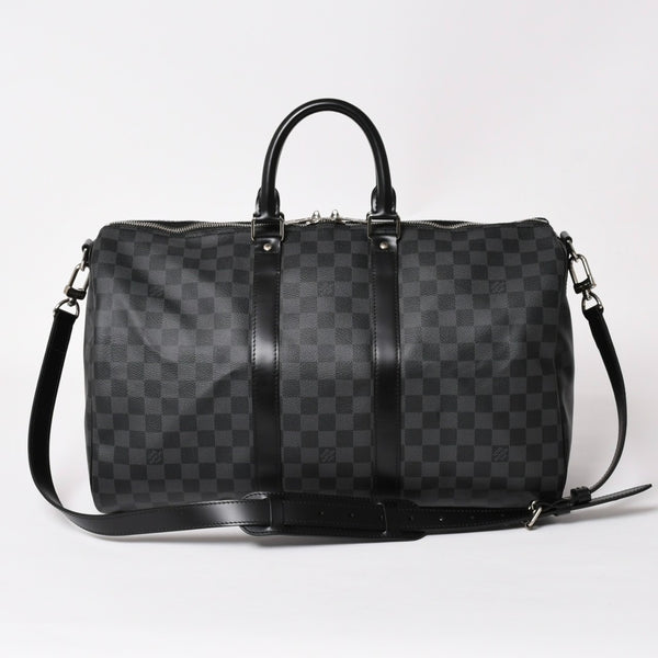 Very Good Condition LOUIS VUITTON Boston Keepall Bandouliere 45 Damier Graphite N41418 Black Silver Hardware 4a004194