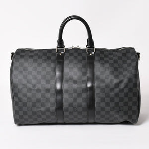 Very Good Condition LOUIS VUITTON Boston Keepall Bandouliere 45 Damier Graphite N41418 Black Silver Hardware 4a004194