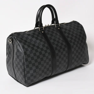 Very Good Condition LOUIS VUITTON Boston Keepall Bandouliere 45 Damier Graphite N41418 Black Silver Hardware 4a004194