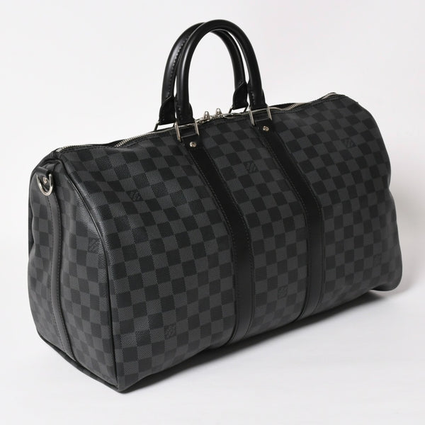 Very Good Condition LOUIS VUITTON Boston Keepall Bandouliere 45 Damier Graphite N41418 Black Silver Hardware 4a004194