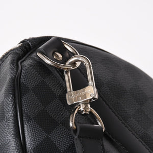 Very Good Condition LOUIS VUITTON Boston Keepall Bandouliere 45 Damier Graphite N41418 Black Silver Hardware 4a004194