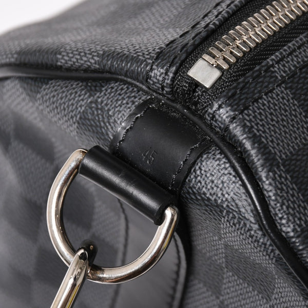 Very Good Condition LOUIS VUITTON Boston Keepall Bandouliere 45 Damier Graphite N41418 Black Silver Hardware 4a004194