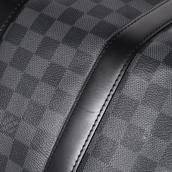 Very Good Condition LOUIS VUITTON Boston Keepall Bandouliere 45 Damier Graphite N41418 Black Silver Hardware 4a004194