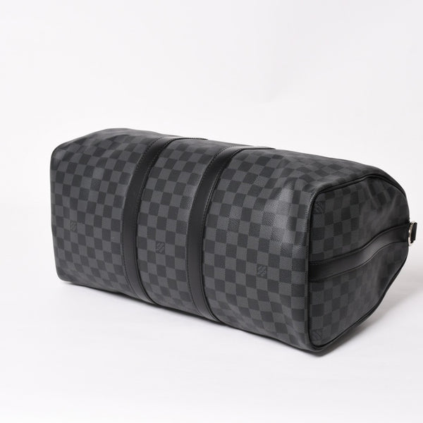 Very Good Condition LOUIS VUITTON Boston Keepall Bandouliere 45 Damier Graphite N41418 Black Silver Hardware 4a004194