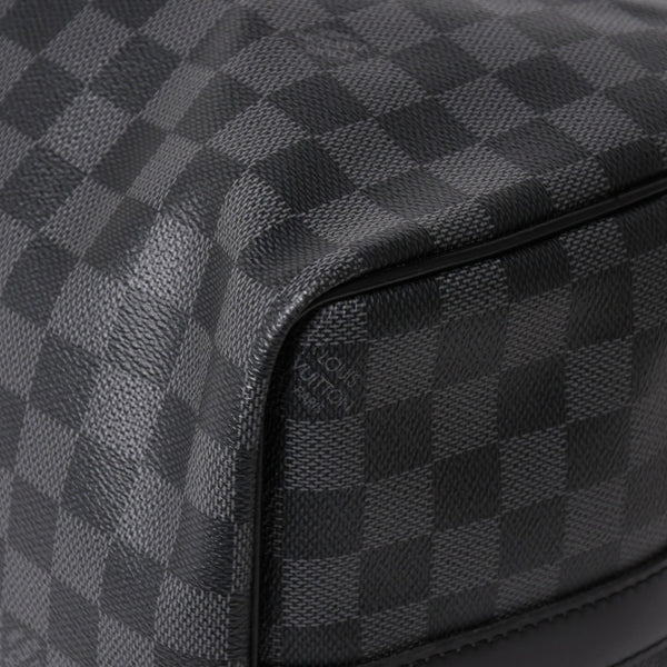 Very Good Condition LOUIS VUITTON Boston Keepall Bandouliere 45 Damier Graphite N41418 Black Silver Hardware 4a004194