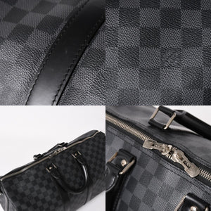 Very Good Condition LOUIS VUITTON Boston Keepall Bandouliere 45 Damier Graphite N41418 Black Silver Hardware 4a004194