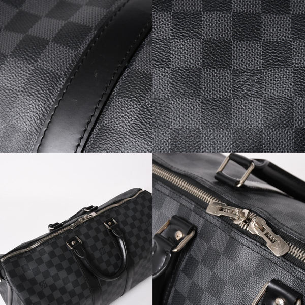 Very Good Condition LOUIS VUITTON Boston Keepall Bandouliere 45 Damier Graphite N41418 Black Silver Hardware 4a004194
