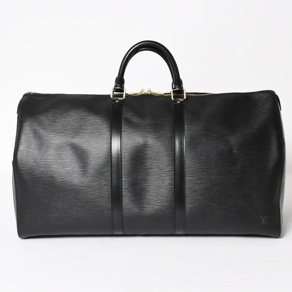 Very Good Condition LOUIS VUITTON Boston Bag Travel Bag M59052 Keepall 55 Black Epi Leather Gold Hardware Used 4a004196