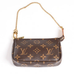 極美品 LOUIS VUITTON ルイヴィトン モノグラム ミニポシェット アクセソワール アクセサリーポーチ M58009 ブラウン 中古 4a004208