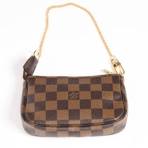 Very Good Condition LOUIS VUITTON Damier Mini Pochette Accessoire Pouch N58009 Brown Gold Hardware Used 4a004188