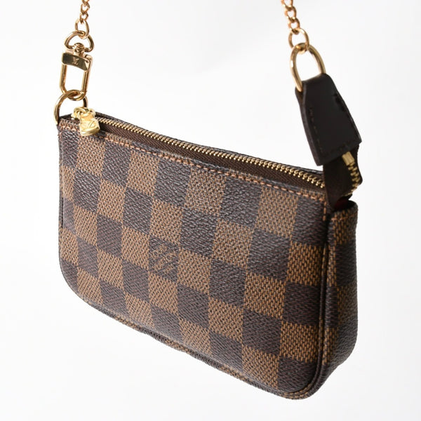 Very Good Condition LOUIS VUITTON Damier Mini Pochette Accessoire Pouch N58009 Brown Gold Hardware Used 4a004188