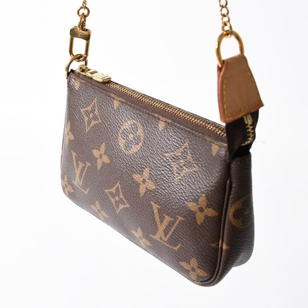 極美品 LOUIS VUITTON ルイヴィトン モノグラム ミニポシェット アクセソワール アクセサリーポーチ M58009 ブラウン 中古 4a004208