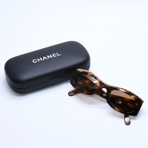 極美品 CHANEL シャネル サングラス アイウェア 07798 91235 ココマーク ゴールド ブラウン べっ甲カラー 中古 4a004059