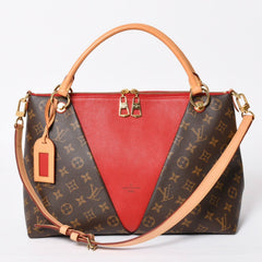 極美品 LOUIS VUITTON ルイヴィトン VトートMM 2WAY ハンドバッグ ショルダーバッグ PVC レザー レッド ブラウン M43957 中古 4a004205
