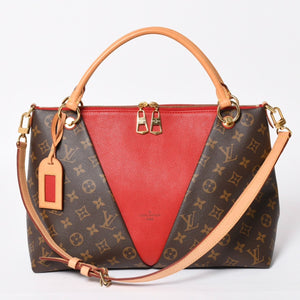 極美品 LOUIS VUITTON ルイヴィトン VトートMM 2WAY ハンドバッグ ショルダーバッグ PVC レザー レッド ブラウン M43957 中古 4a004205