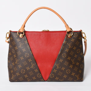 極美品 LOUIS VUITTON ルイヴィトン VトートMM 2WAY ハンドバッグ ショルダーバッグ PVC レザー レッド ブラウン M43957 中古 4a004205