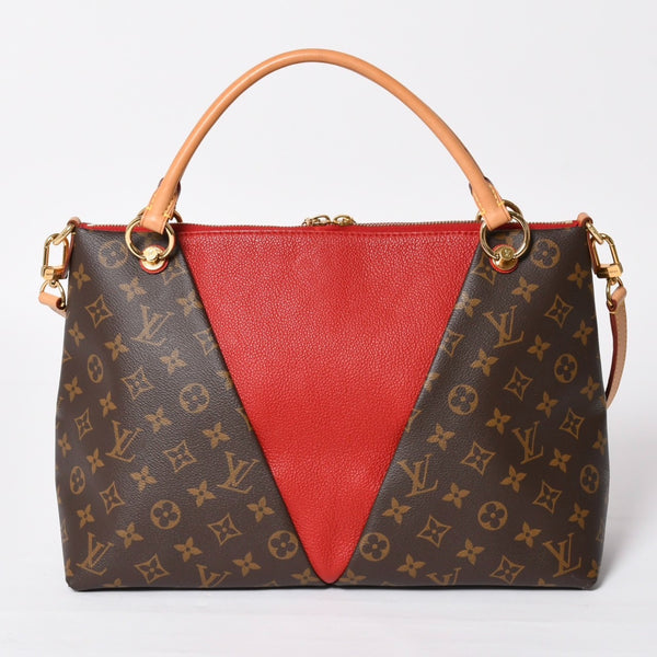 極美品 LOUIS VUITTON ルイヴィトン VトートMM 2WAY ハンドバッグ ショルダーバッグ PVC レザー レッド ブラウン M43957 中古 4a004205