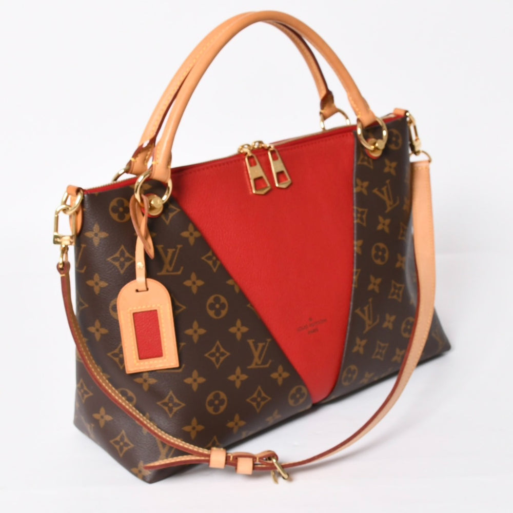 極美品 LOUIS VUITTON ルイヴィトン VトートMM 2WAY ハンドバッグ ショルダーバッグ PVC レザー レッド ブラウン M43957 中古 4a004205