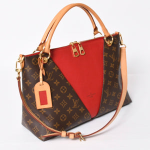 極美品 LOUIS VUITTON ルイヴィトン VトートMM 2WAY ハンドバッグ ショルダーバッグ PVC レザー レッド ブラウン M43957 中古 4a004205