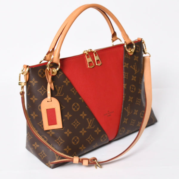 極美品 LOUIS VUITTON ルイヴィトン VトートMM 2WAY ハンドバッグ ショルダーバッグ PVC レザー レッド ブラウン M43957 中古 4a004205