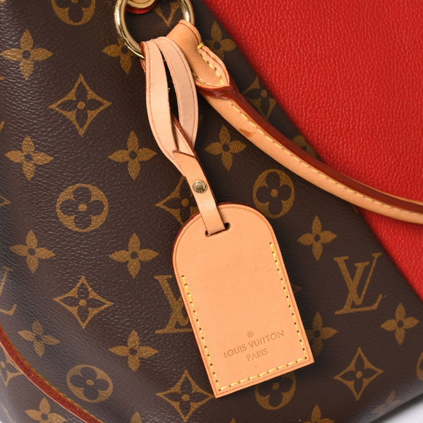 極美品 LOUIS VUITTON ルイヴィトン VトートMM 2WAY ハンドバッグ ショルダーバッグ PVC レザー レッド ブラウン M43957 中古 4a004205