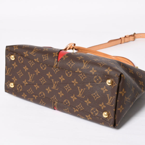 極美品 LOUIS VUITTON ルイヴィトン VトートMM 2WAY ハンドバッグ ショルダーバッグ PVC レザー レッド ブラウン M43957 中古 4a004205