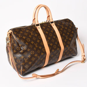 Like new LOUIS VUITTON Boston bag Keepall Bandouliere 45 Monogram M41418 Brown Gold hardware Used 4a004220