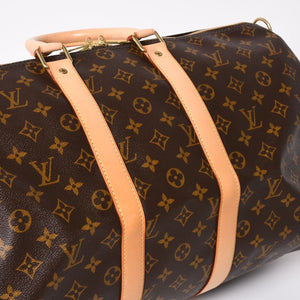 Like new LOUIS VUITTON Boston bag Keepall Bandouliere 45 Monogram M41418 Brown Gold hardware Used 4a004220