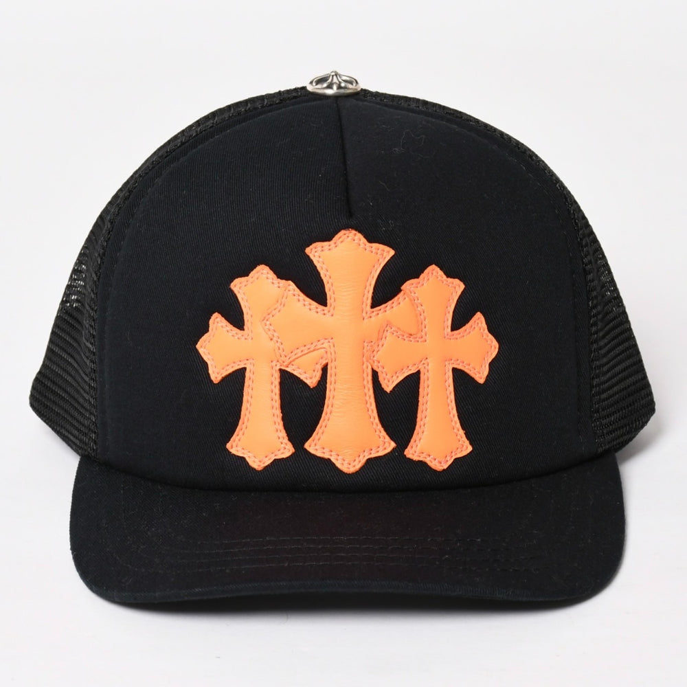 New and unused item CHROME HEARTS Cemetery Leather Cross Patch Orange Tracker Mesh Cap Silver Hardware Used 4a004131