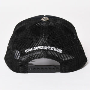 新品未使用品 CHROME HEARTS クロムハーツ セメタリーレザー クロスパッチ オレンジ トラッカー メッシュ キャップ シルバー金具 中古 4a004131