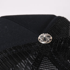 新品未使用品 CHROME HEARTS クロムハーツ セメタリーレザー クロスパッチ オレンジ トラッカー メッシュ キャップ シルバー金具 中古 4a004131