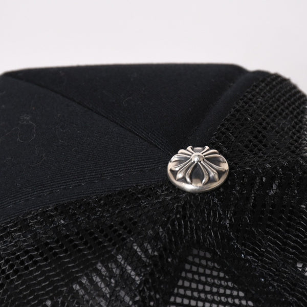 新品未使用品 CHROME HEARTS クロムハーツ セメタリーレザー クロスパッチ オレンジ トラッカー メッシュ キャップ シルバー金具 中古 4a004131