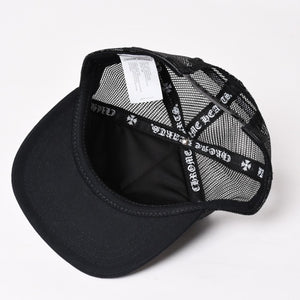 新品未使用品 CHROME HEARTS クロムハーツ セメタリーレザー クロスパッチ オレンジ トラッカー メッシュ キャップ シルバー金具 中古 4a004131