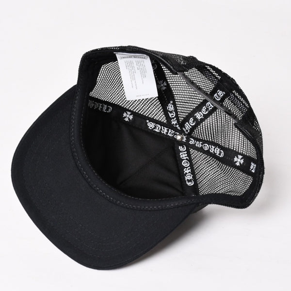 新品未使用品 CHROME HEARTS クロムハーツ セメタリーレザー クロスパッチ オレンジ トラッカー メッシュ キャップ シルバー金具 中古 4a004131